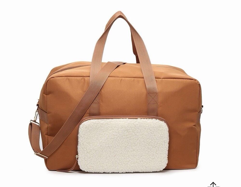 DSW Travel Weekender Duffle Bag with Removable Faux Sherpa Pouch Tawny Color